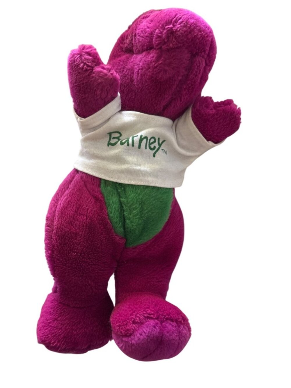 Barney Plush Dinosaur Toy 1992 Vintage 11" Purple Green With White Shirt